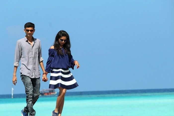 Nisarg and his wife pose for a picture in Maldives