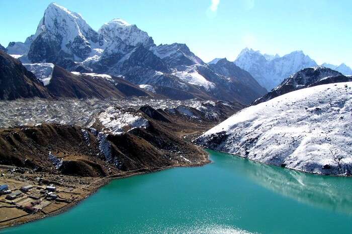 The beautiful looking Gokyo Lake in the Himalayas