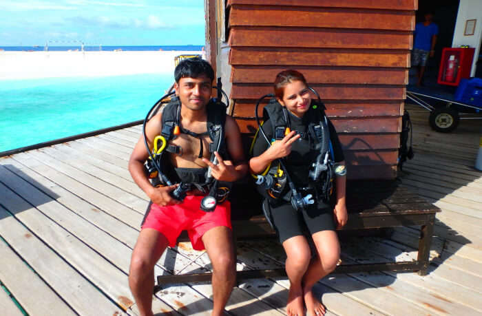 kishor & wife back in the boat after a marvelous session of scuba diving