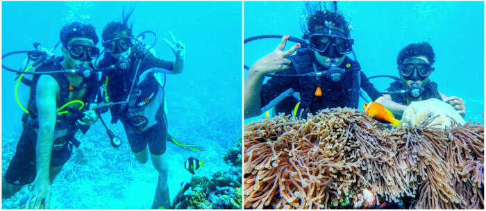 kishor & wife indulging in a fun session of scuba diving in maldives