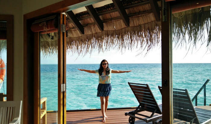 kishor's wife enjoying her stay in the dreamy water villa in maldives