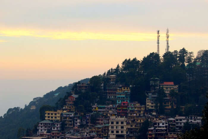 the town of mcleodganj at dusk