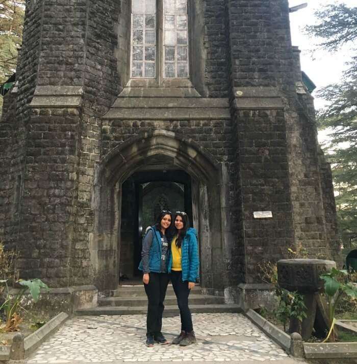 tejal and her friend at the church in mcleodganj