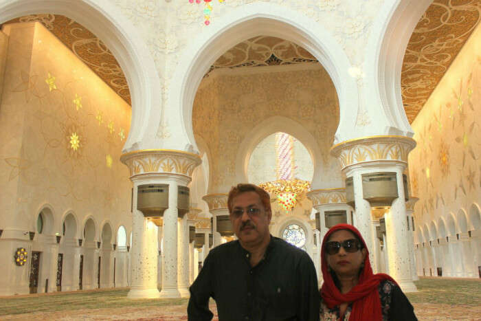 Standing under the eminence of the Sheikh Zayed Mosque