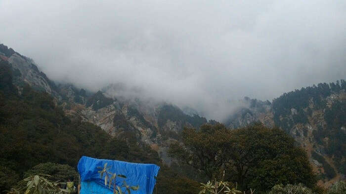 Triund Hill covered by mist