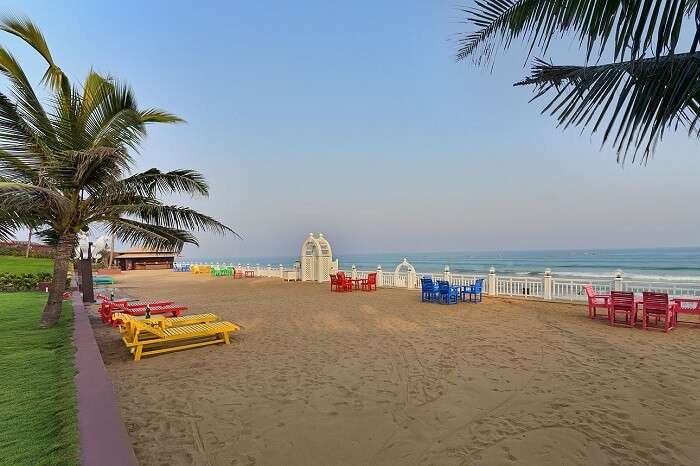 The beach-side seating at Mayfair on the Gopalpur Beach
