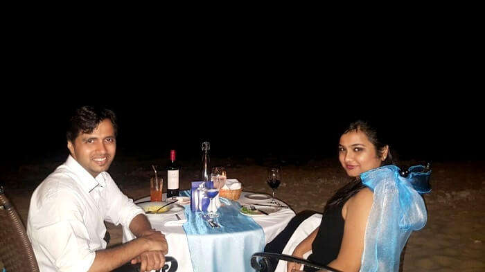 Romantic dinner on a trip to Mauritius
