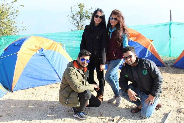 Travelers at camp Living Kanatal in Kanatal