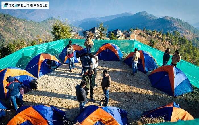 Campers outisde their camps in Kanatal