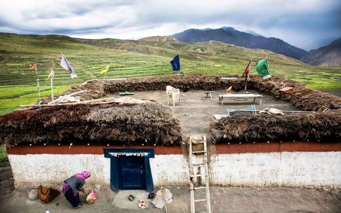 Local woman doing chores in Spiti