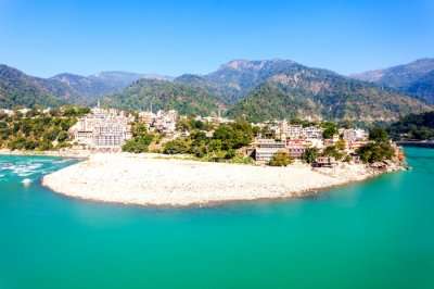 View of Rishikesh with Ganges and mountains