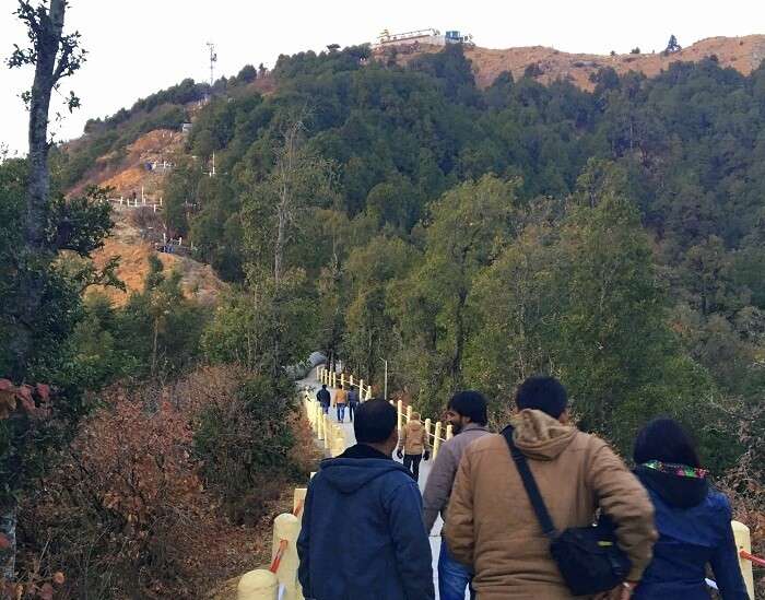 Campers during the temple trek in Kanatal