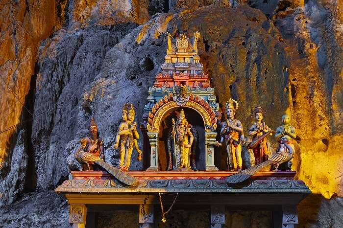 Temple in the middle of a cavern at Batu Caves Temple complex in Kuala Lumpur