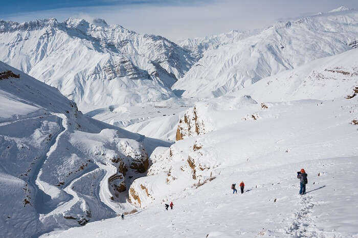 Trekkers on an adventurous winter trek in Spiti Valley/