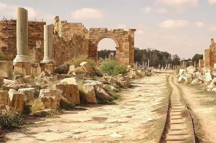 Ruins of the Roman city of Leptis Magna in Libya