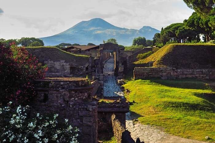 A snap of a beautiful sunset at Pompeii that is one of the ancient lost cities of the world