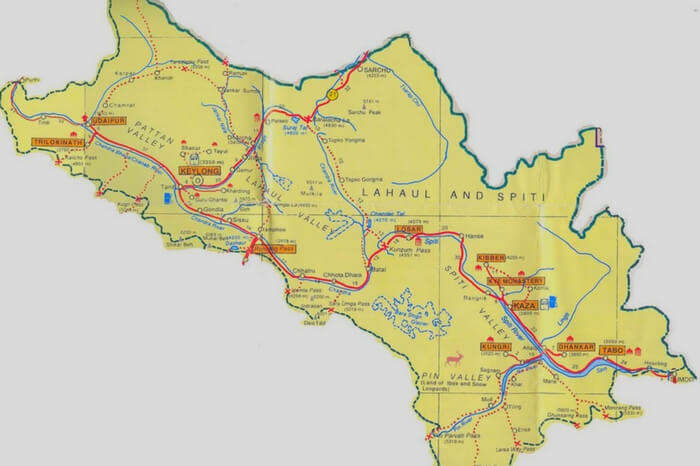 Spiti valley route map