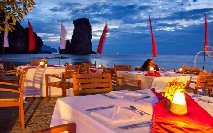 Dining setting on a beach in Thailand