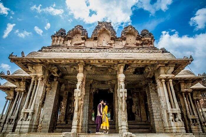 A couple at a temple in Hampi