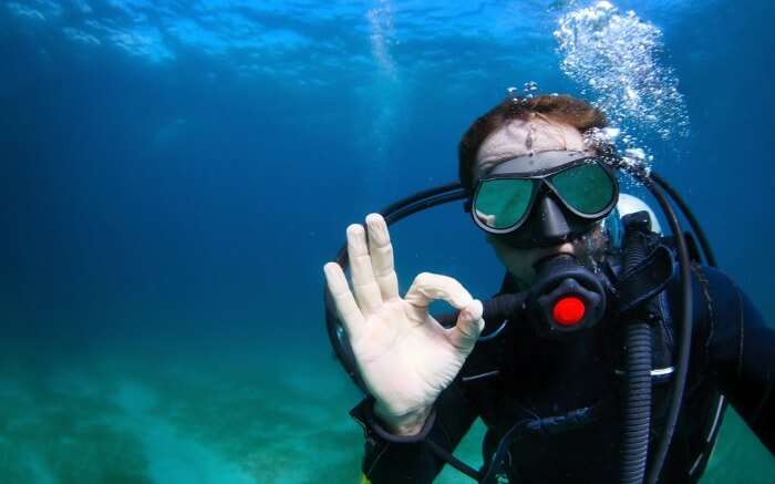 A person scuba diving 