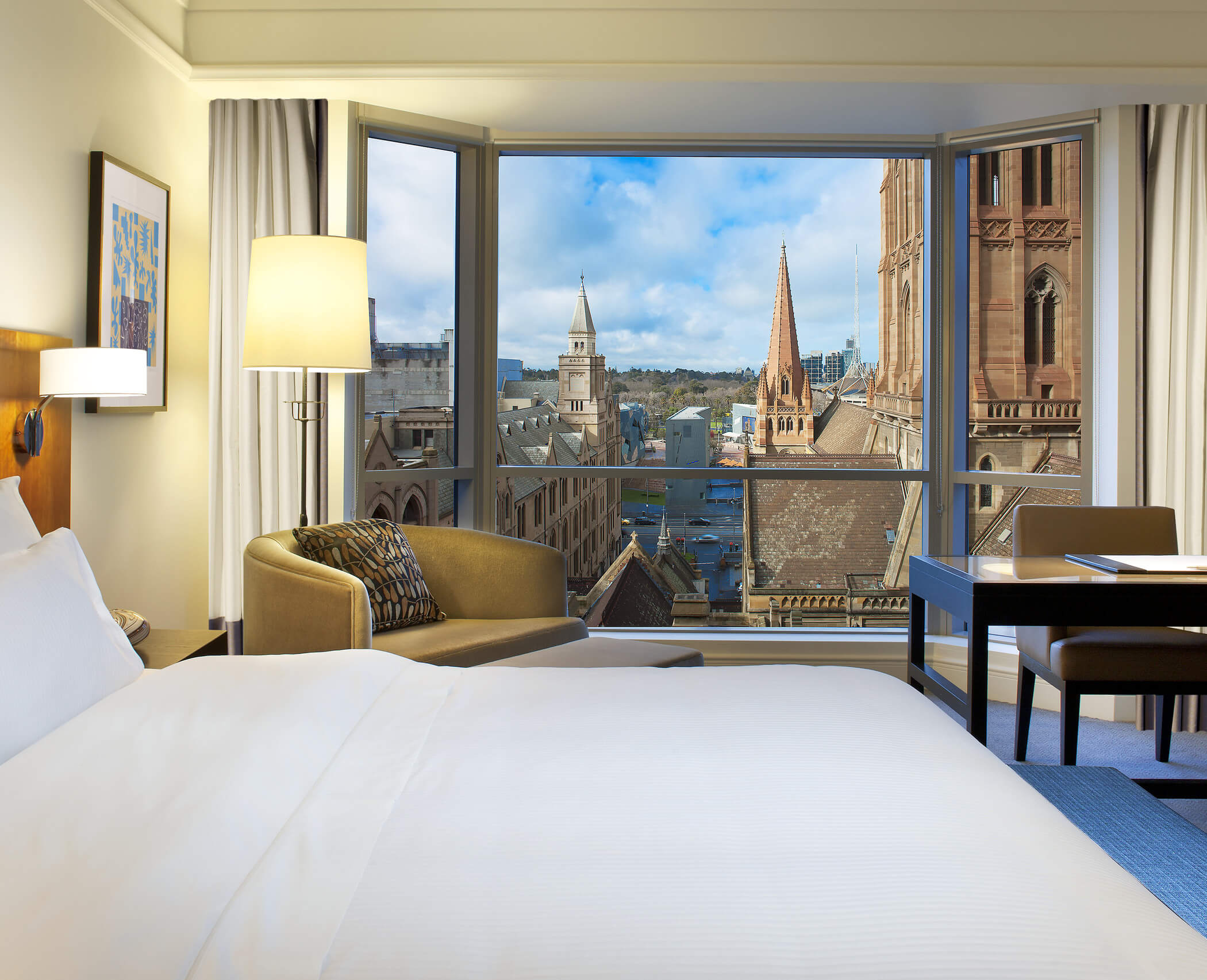 The Westin premium suite with amazing views of the Melbourne city