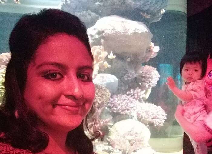 Ramya clicks a selfie at the sea world in bangkok