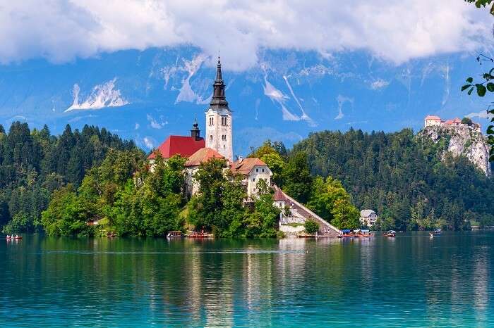 Fog over Lake Bled Island in Slovenia