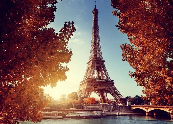 Seine in Paris with Eiffel tower in autumn time