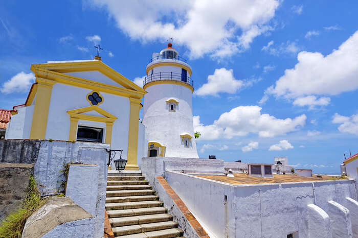 Guia Fort and Lighthouse surrounded under the clouded sky