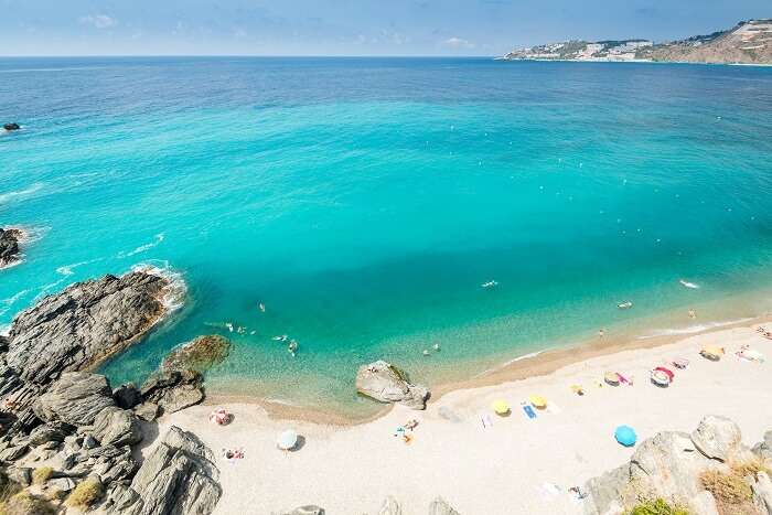 An aerial view of a mediterranean spanish beach (San Cristobal beach) at Almunecar (Granada) in Spain