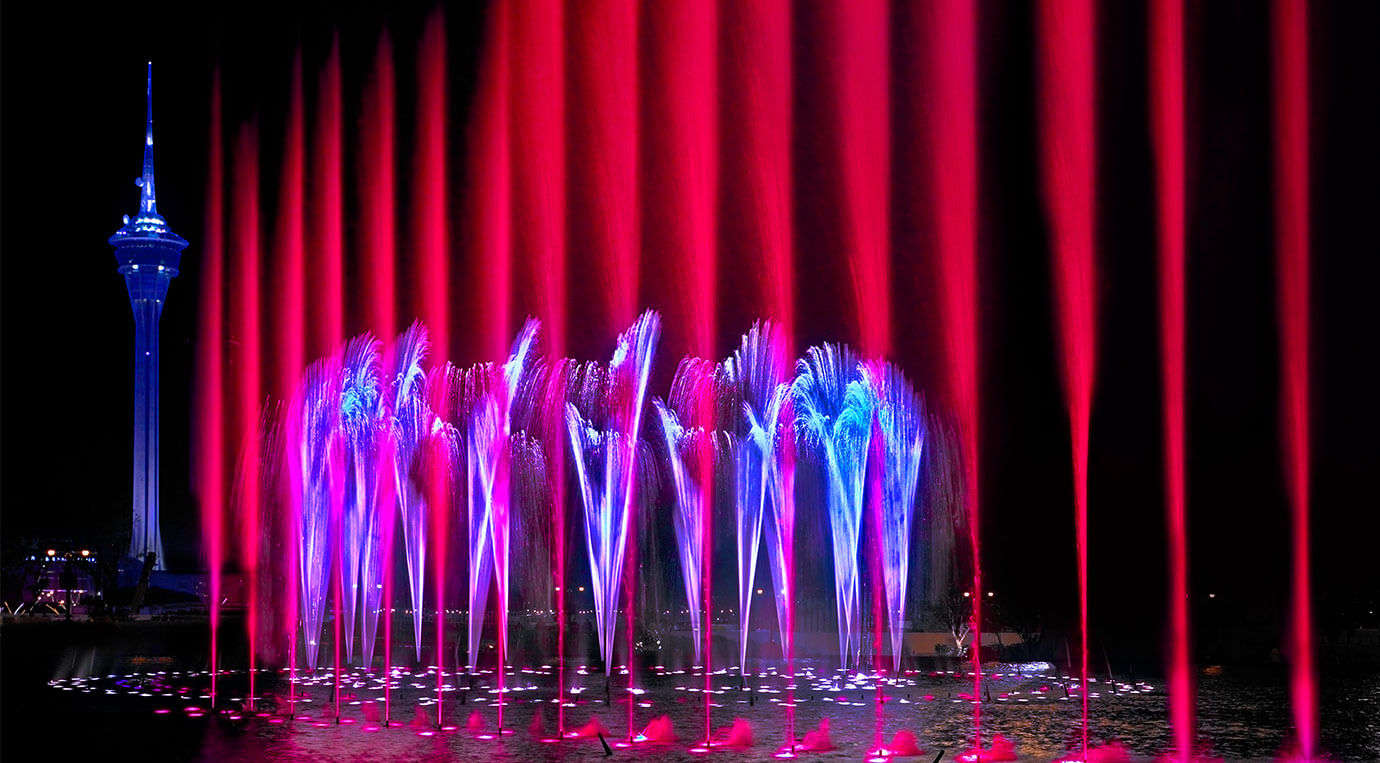 Blue and red light fountain show