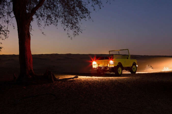 Travelers going for a night safari ride in Dubai