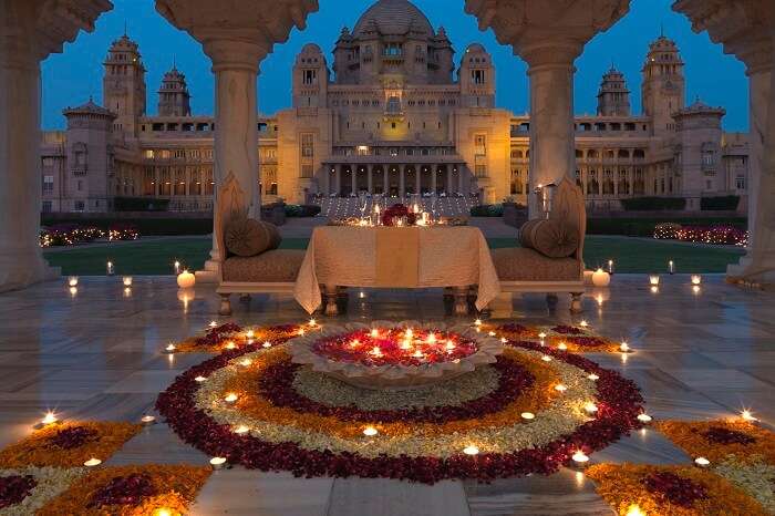 Dining for the wedded couple at Umaid Bhawan in Jodhpur