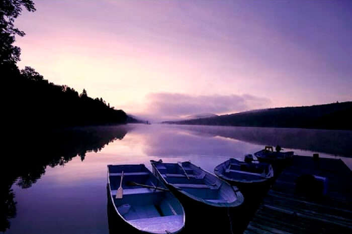 Boats on the shore of Lake Mist in Mussoorie