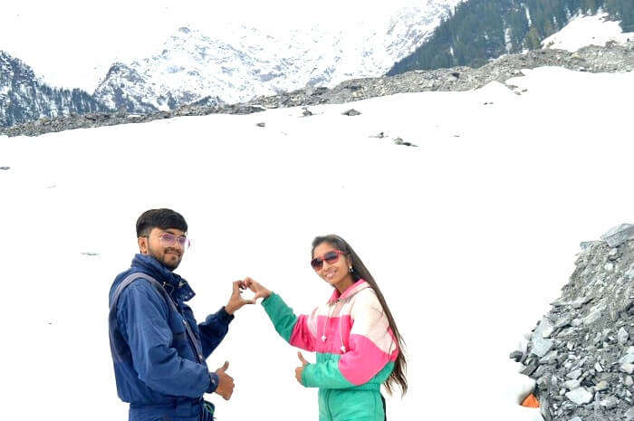 Couple enjoying in solang