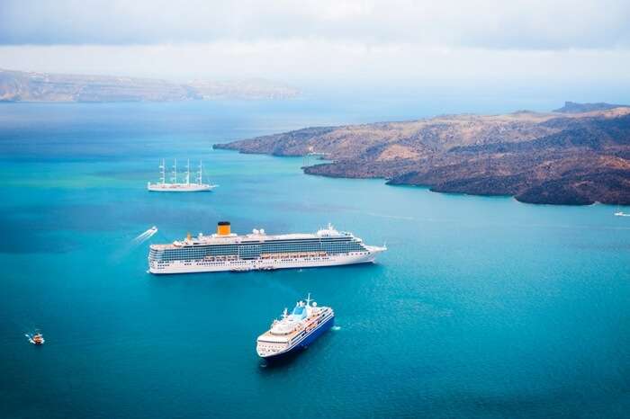 Cruise ships crossing touring the Greece isles 