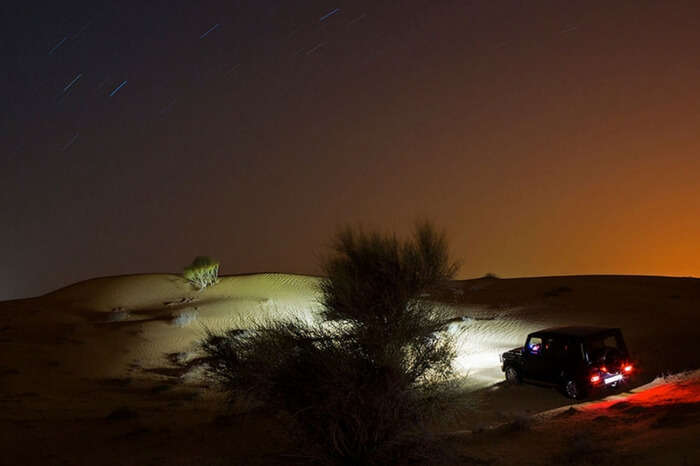 Night safari in the desert in Dubai