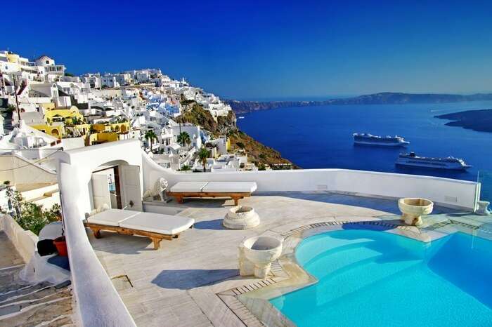 A view of honeymoon resort in Santorini in Greece