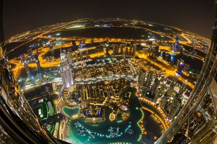 Downtown view of Dubai at night