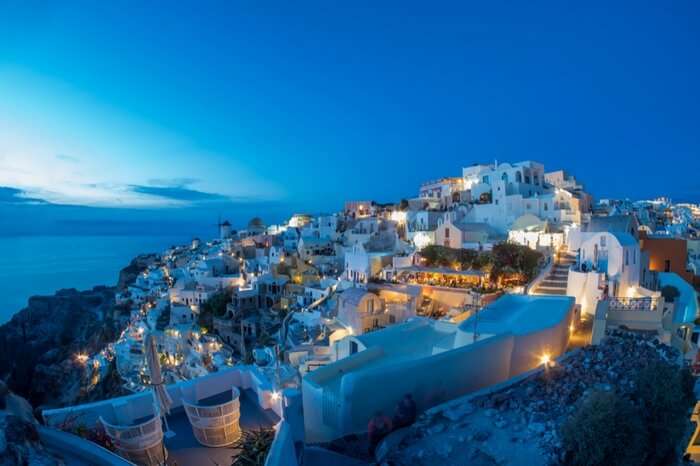 Oia in Santorini at sunset