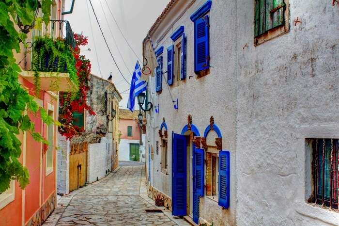 A colourful bylane in Corfu in Greece