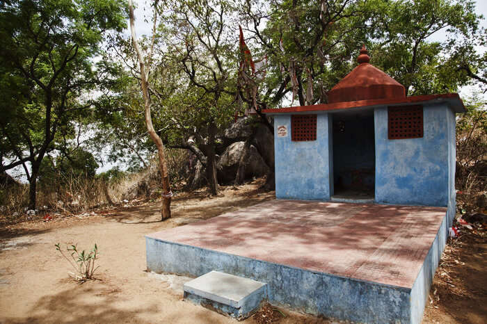 a small temple surrounded by trees