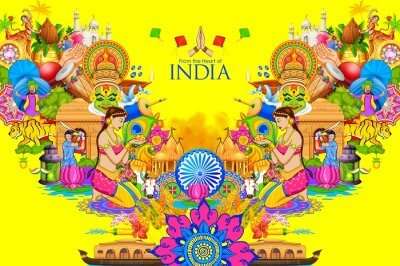 Illustration showing places of Indian cultural heritage