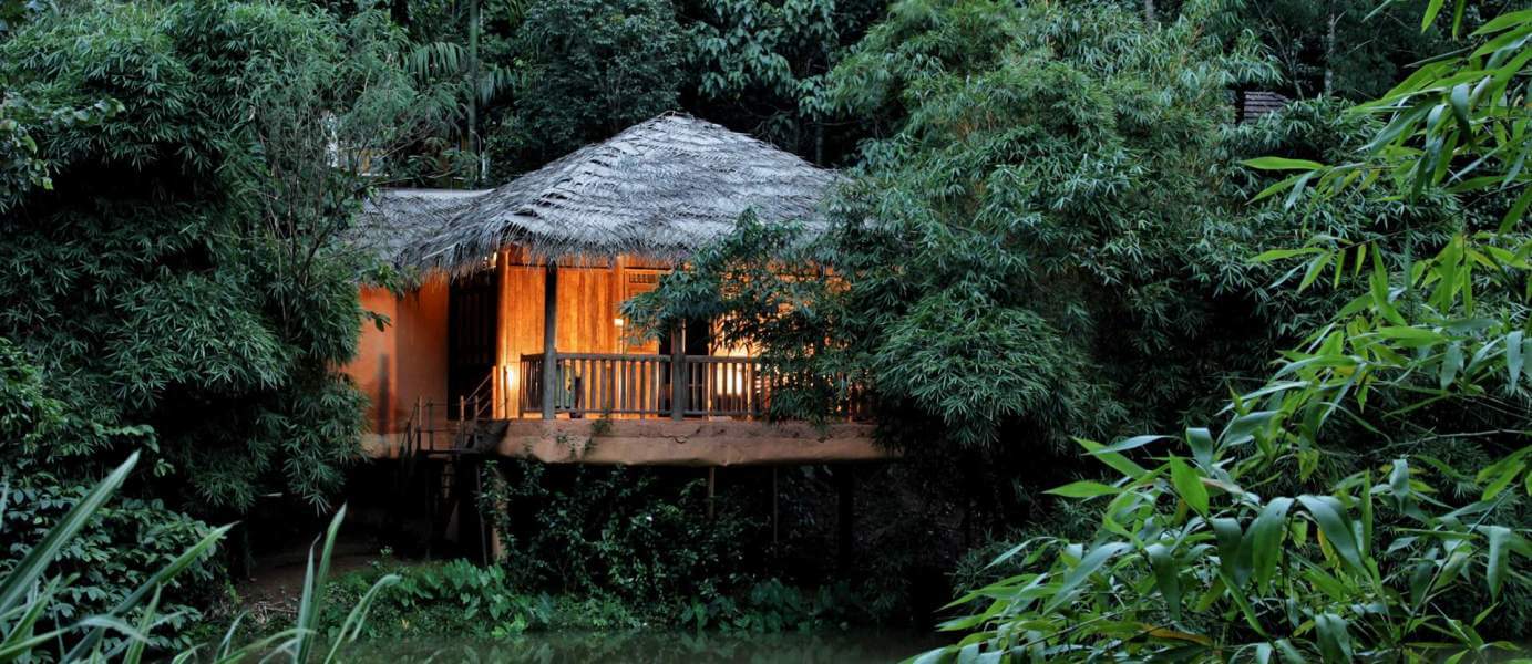A honeymoon suite of Banasura Resorts tucked in the greenery in Wayanad