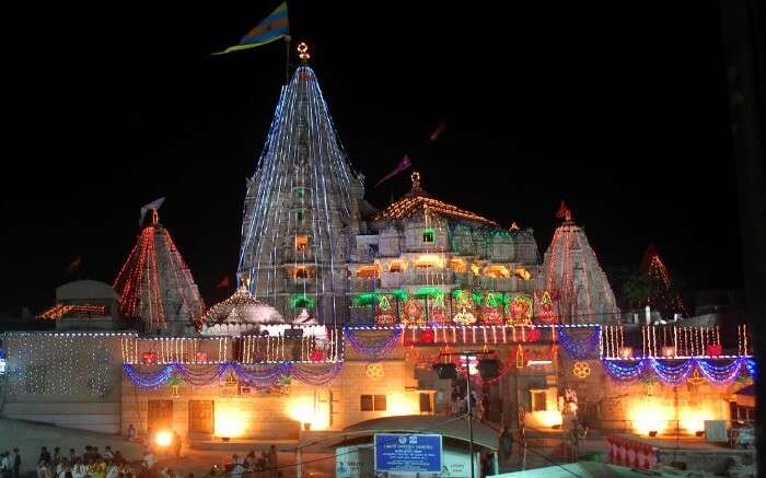 Ambaji Temple of Gujrat decorated with colourful lights