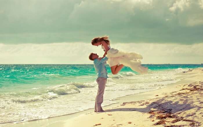 A couple on a beach in Bali 