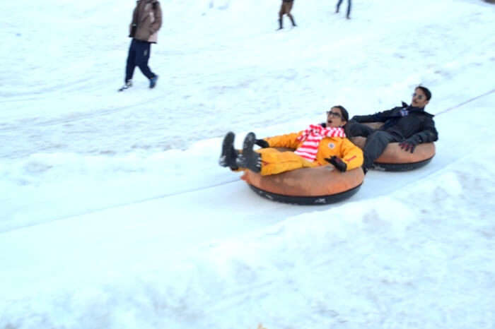 having fun while sliding down a slope