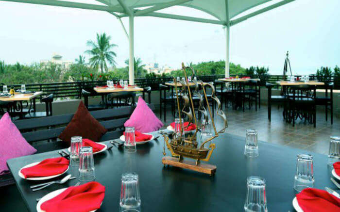 Fine dining arrangement on a rooftop at Hola restaurant in Besant Nagar in Chennai 