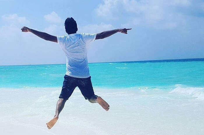 jumping man maldives beach