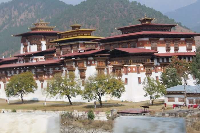 view of an old palace in Bhutan